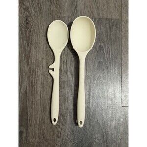 Crofton Cream Solid Plastic Cooking Spoons Set of 2 Easy Clean